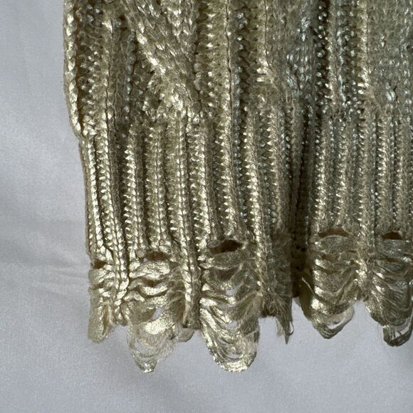 Gold Metallic Crop Tank Top knit Fringe Formal Elegant Women’s Size S Unique - Picture 2 of 11